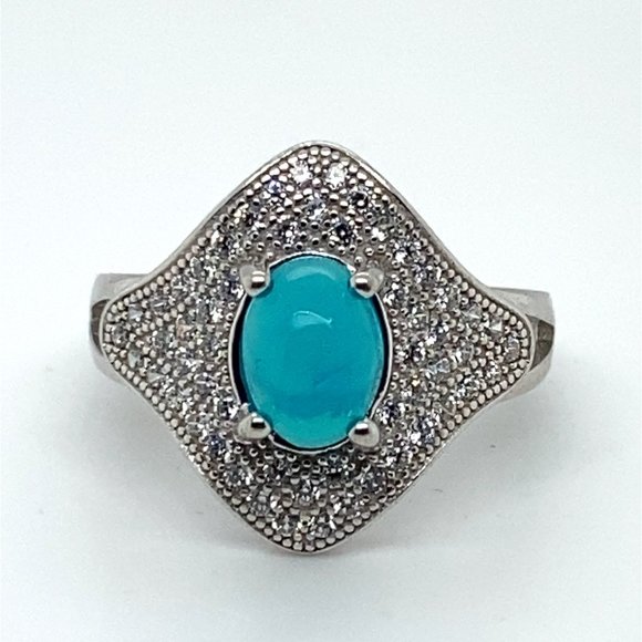 Blue Opal 1.51ct Platinum Finish Solid 925 Sterling Silver Ring - Picture 4 of 8